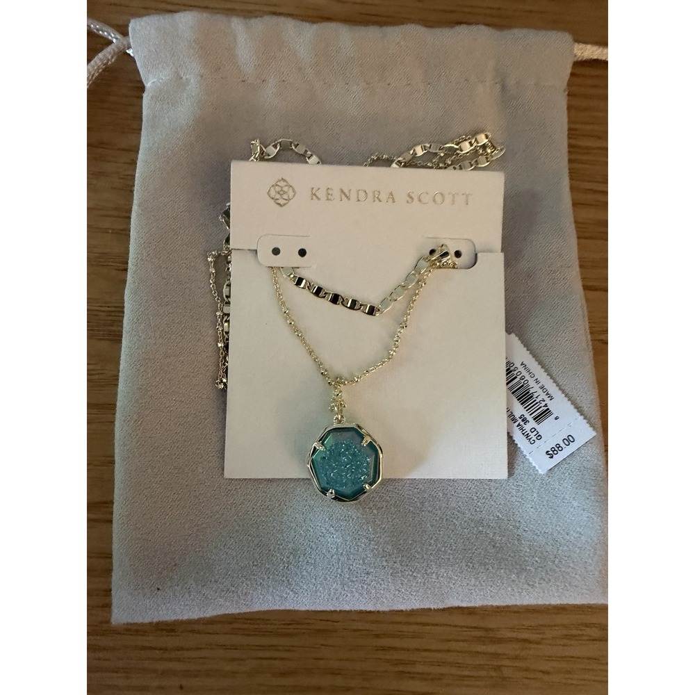 Kendra Scott Cynthia Gold Multi Strand Necklace in Bright Aqua Drusy NWT $88